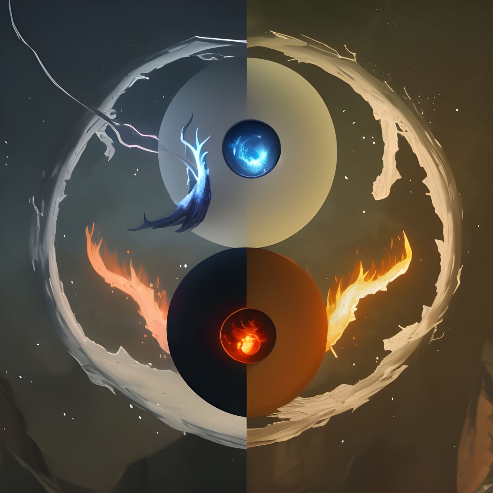 Water and Fire Yin Yang Sphere: Detailed Concept Art