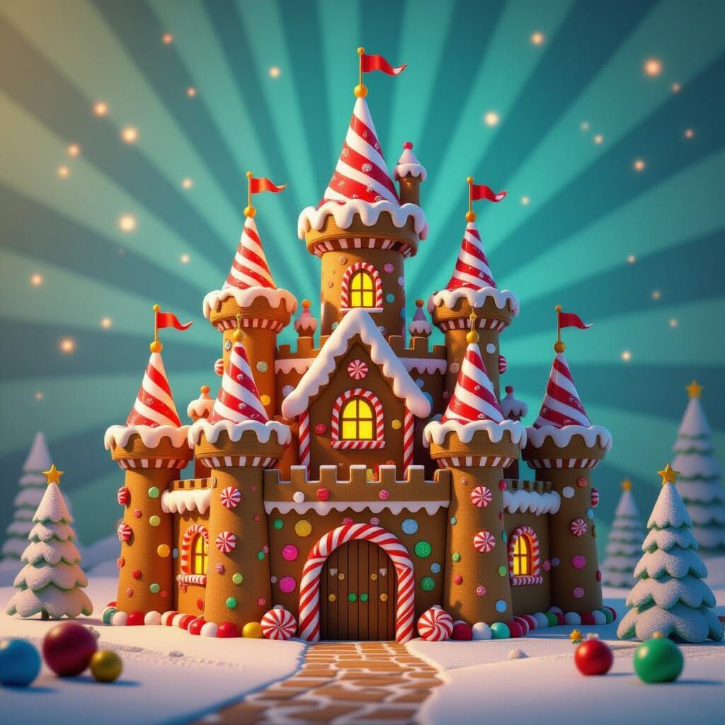 Whimsical Medieval Gingerbread Castle in Pixar Style