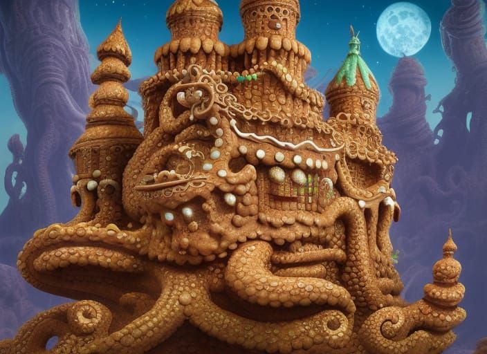 Gingerbread Octopus Castle in Digital Art Style