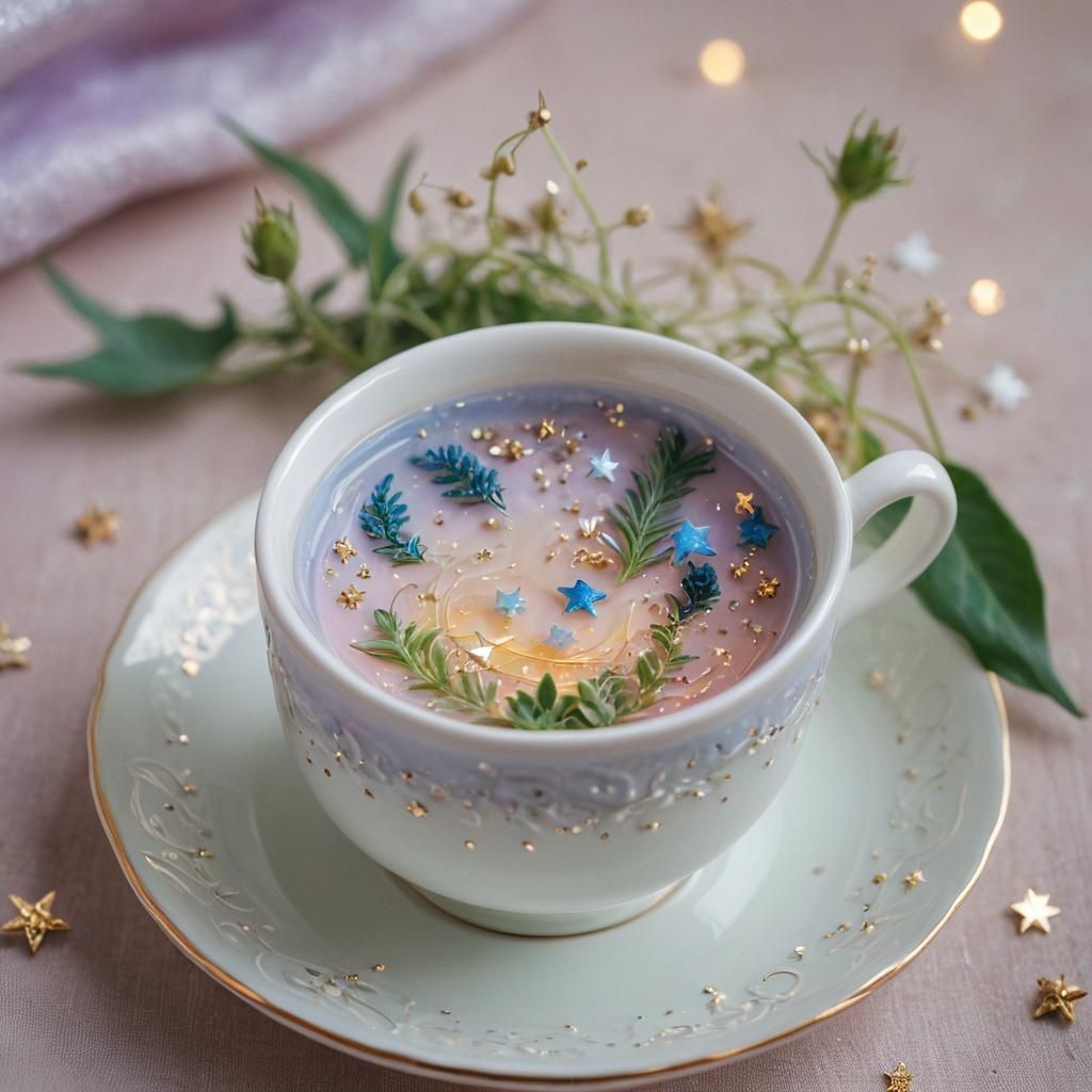 Miniature Space World in Porcelain Teacup: Surreal Macro