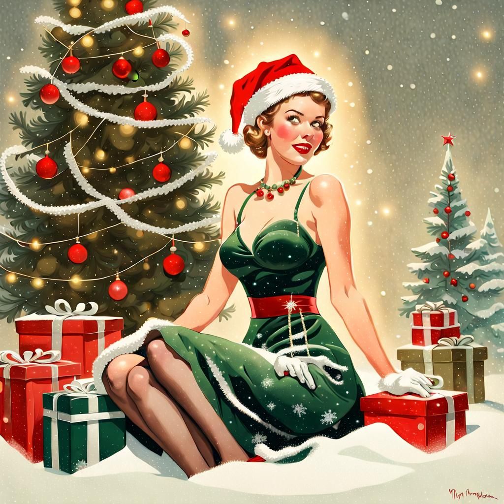 Vintage Christmas Pin-Up Art