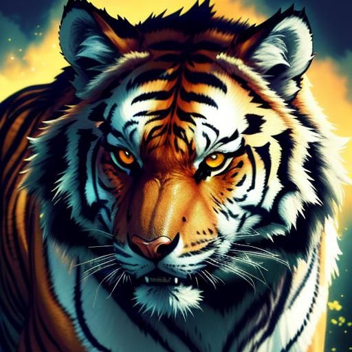 Wolf-Tiger Hybrid in Cel-Shaded Anime Style