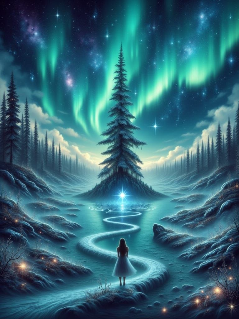 Nordic Star Tarot Card with Northern Lights