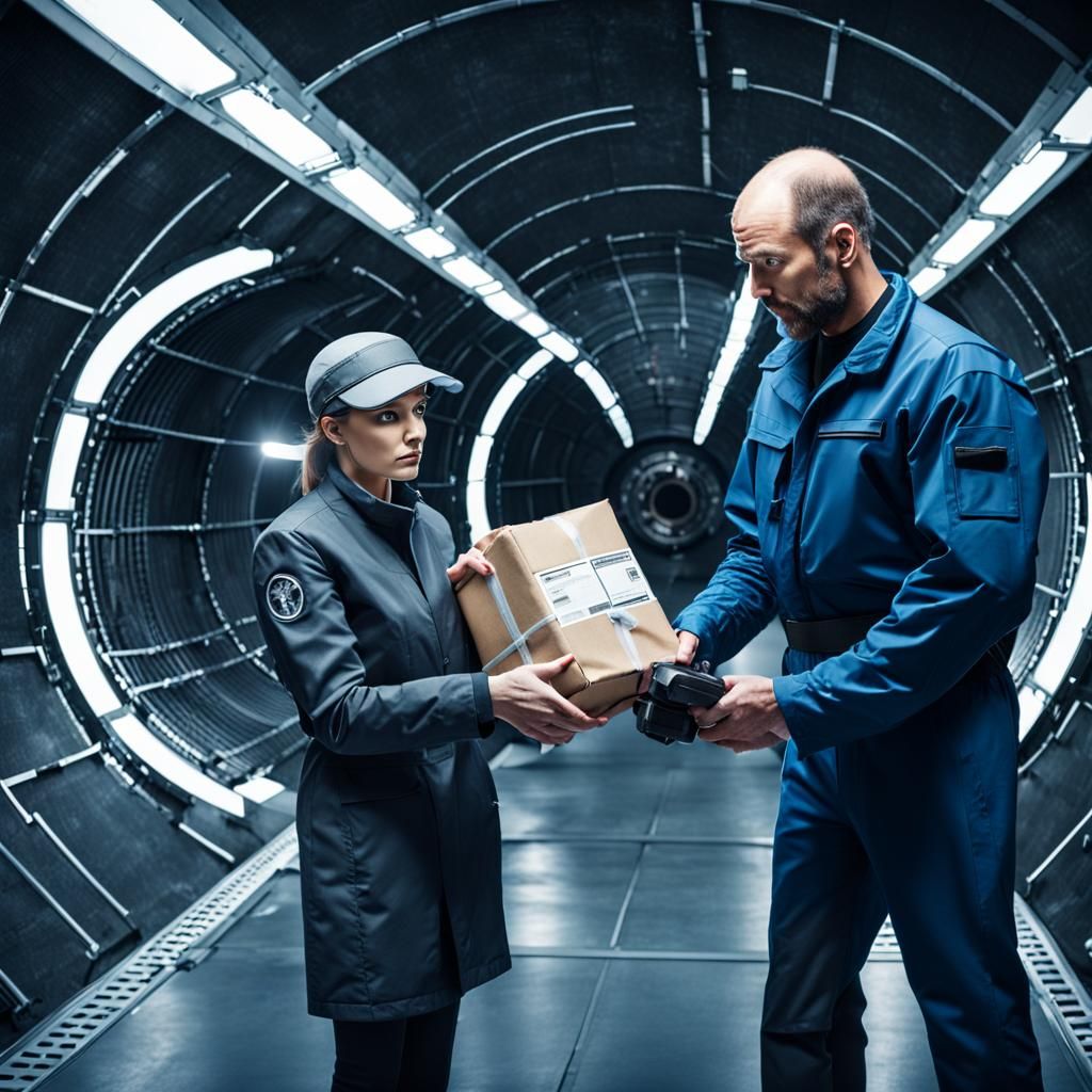 Female Spy Delivers Package in Spaceship Tunnel