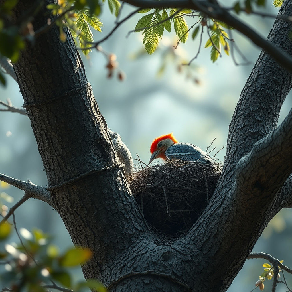 Red-Headed Woodpecker Building a Nest: Digital Matte Paintin...