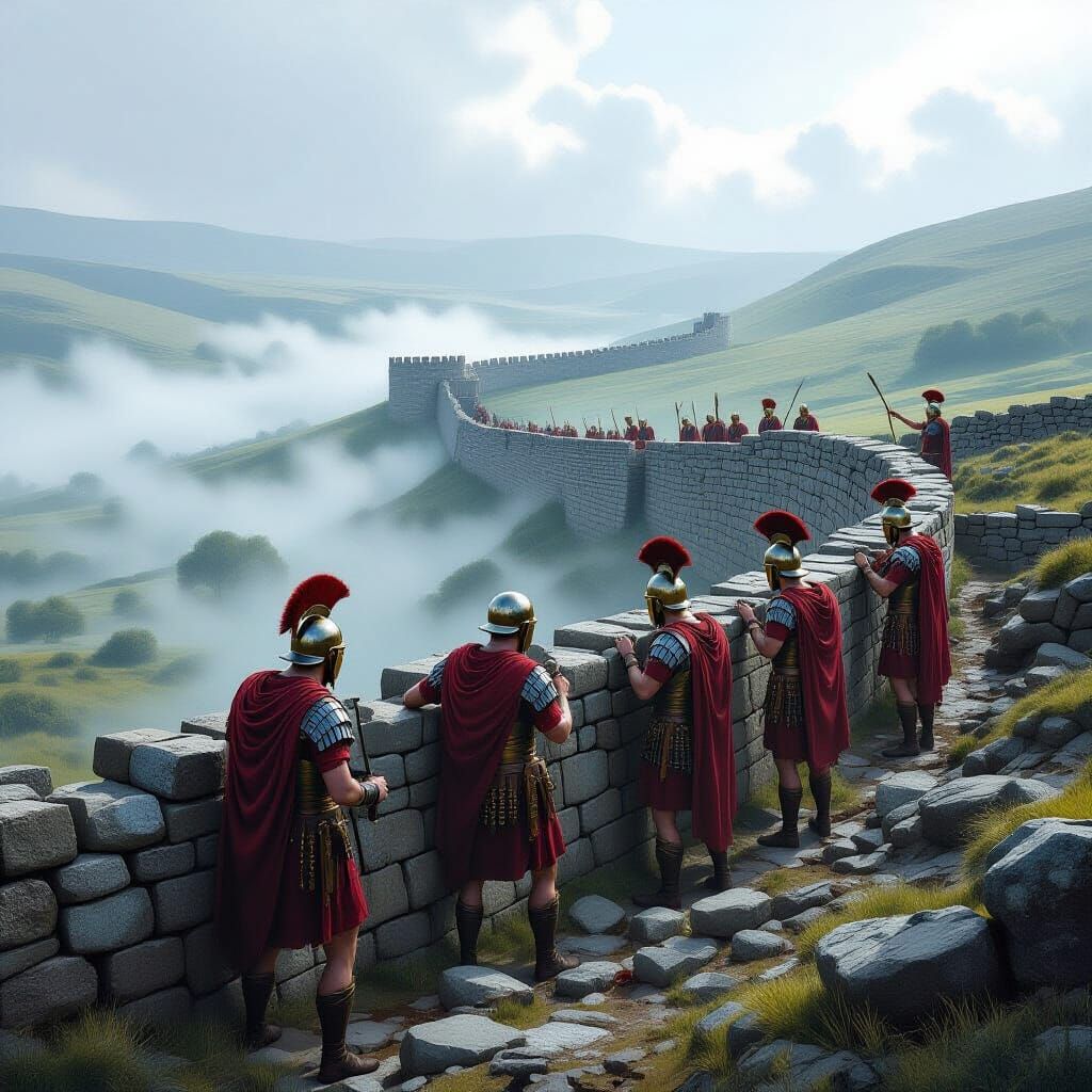 Roman Soldiers Constructing Hadrian's Wall: Sci-Fi Art