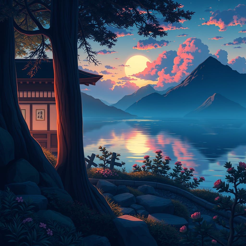 Serenic Anime Landscapes in Vibrant, Deep Colors