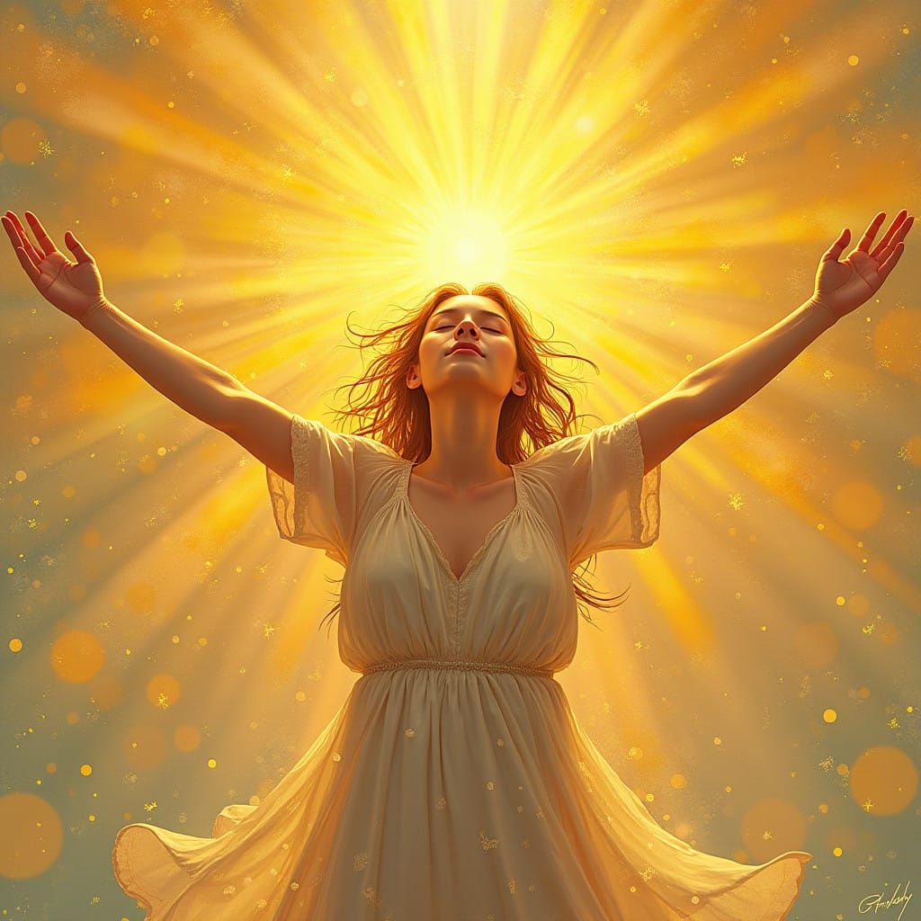 Radiant Figure in Golden Light, Embodying Hope and Optimism