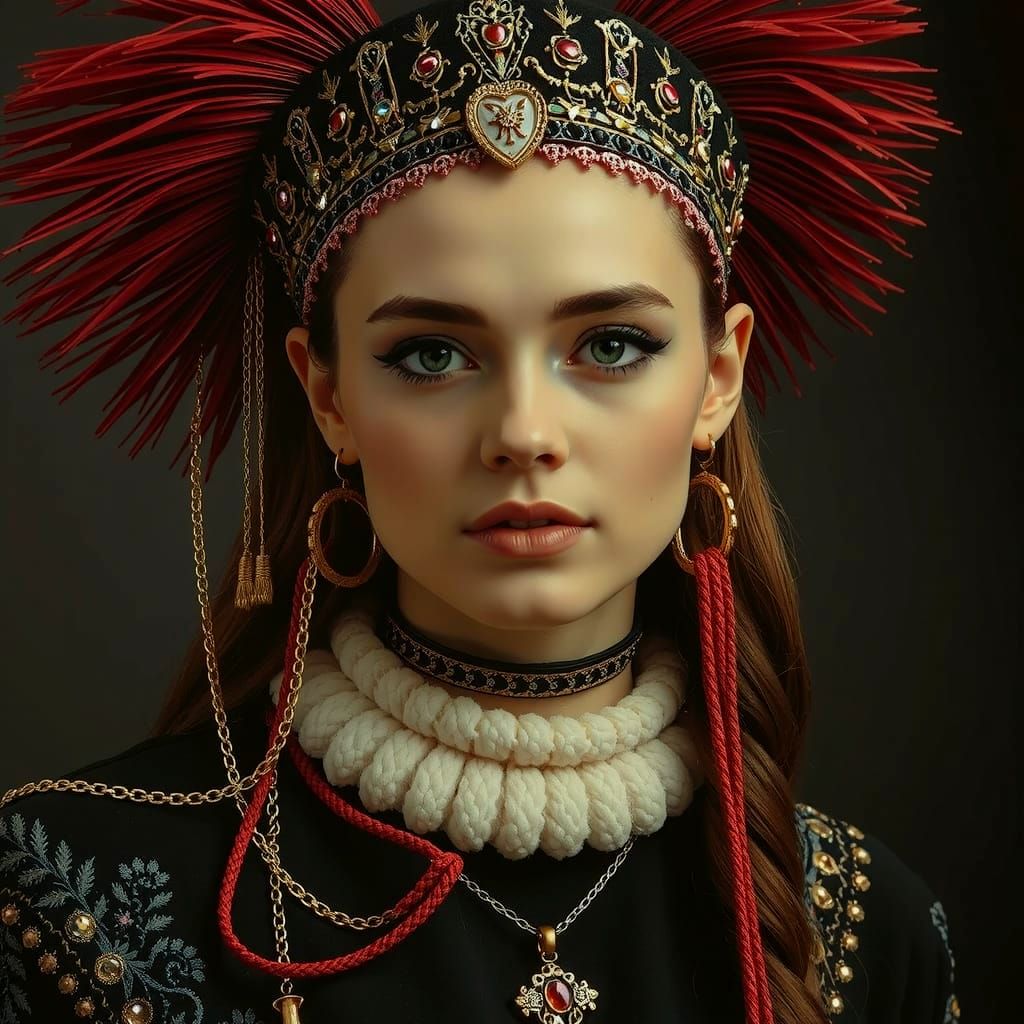 Black and White Woman Portrait With Crimson Streak and Artis...