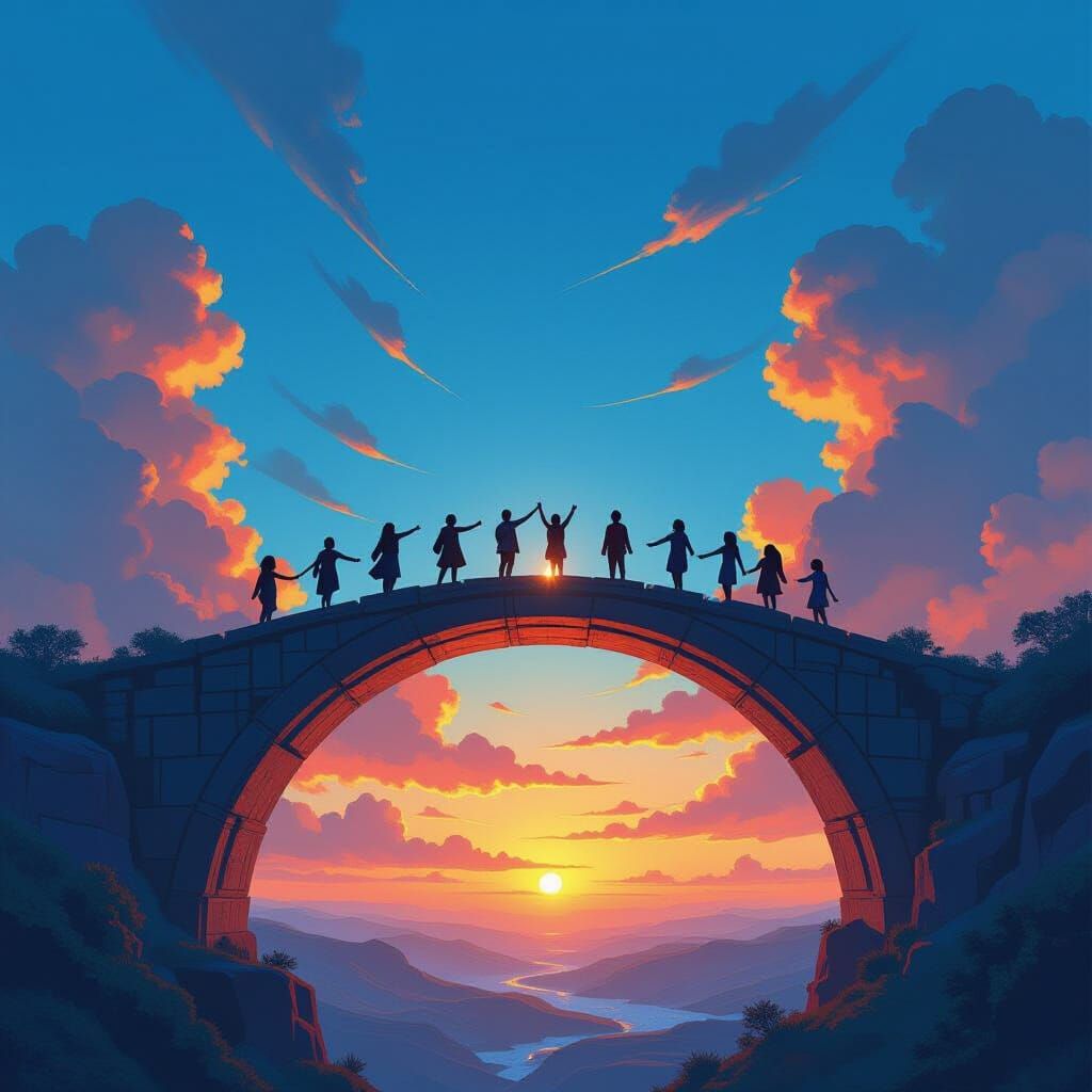 Diverse Hands Form a Bridge in Fantasy Concept Art