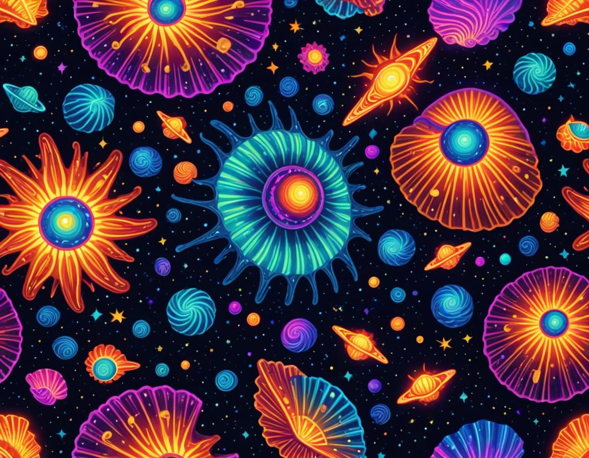 Psychedelic Seashells in Cosmic Laser Art