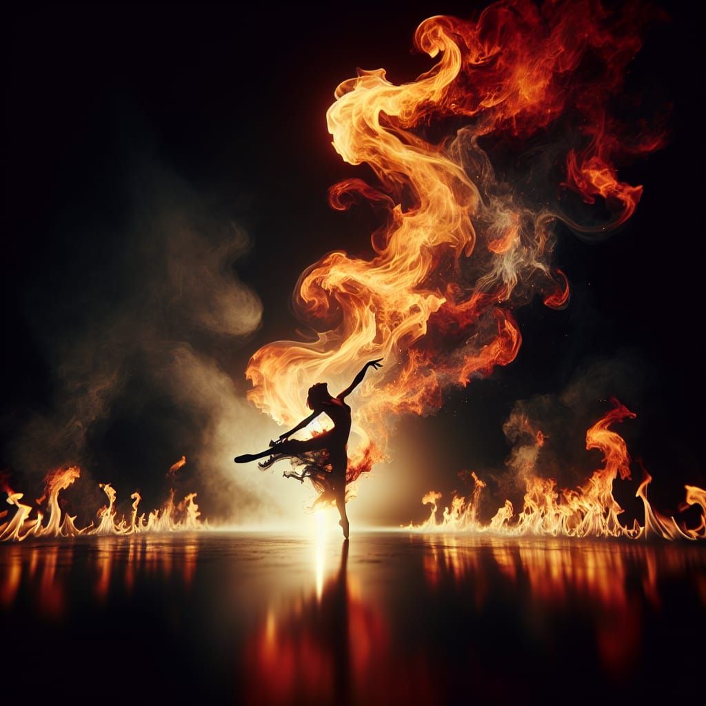 Abstract Dancer in Swirling Flames: Cinematic Still