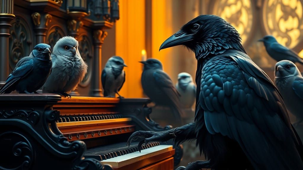 Majestic Raven Performs at Grand Organ, Surrounded by Cheeri...