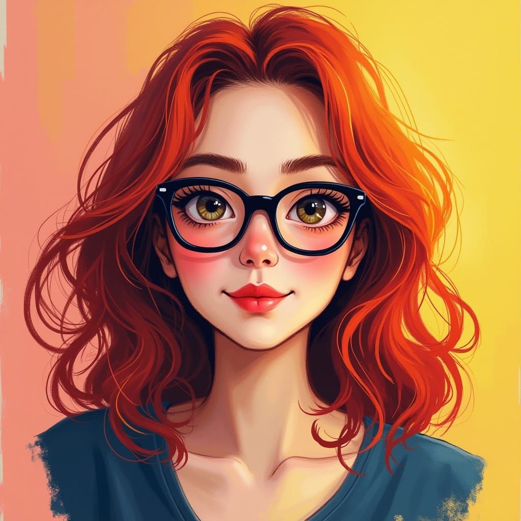 Watercolor Portrait of Smiling Woman with Abstract Backgroun...