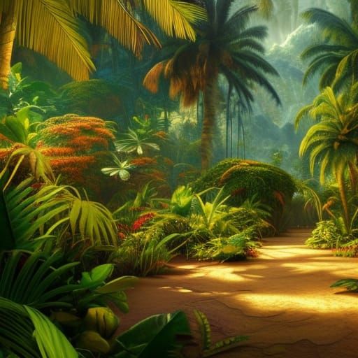 Colorful Tropical Jungle Paradise in Hyperrealistic Style