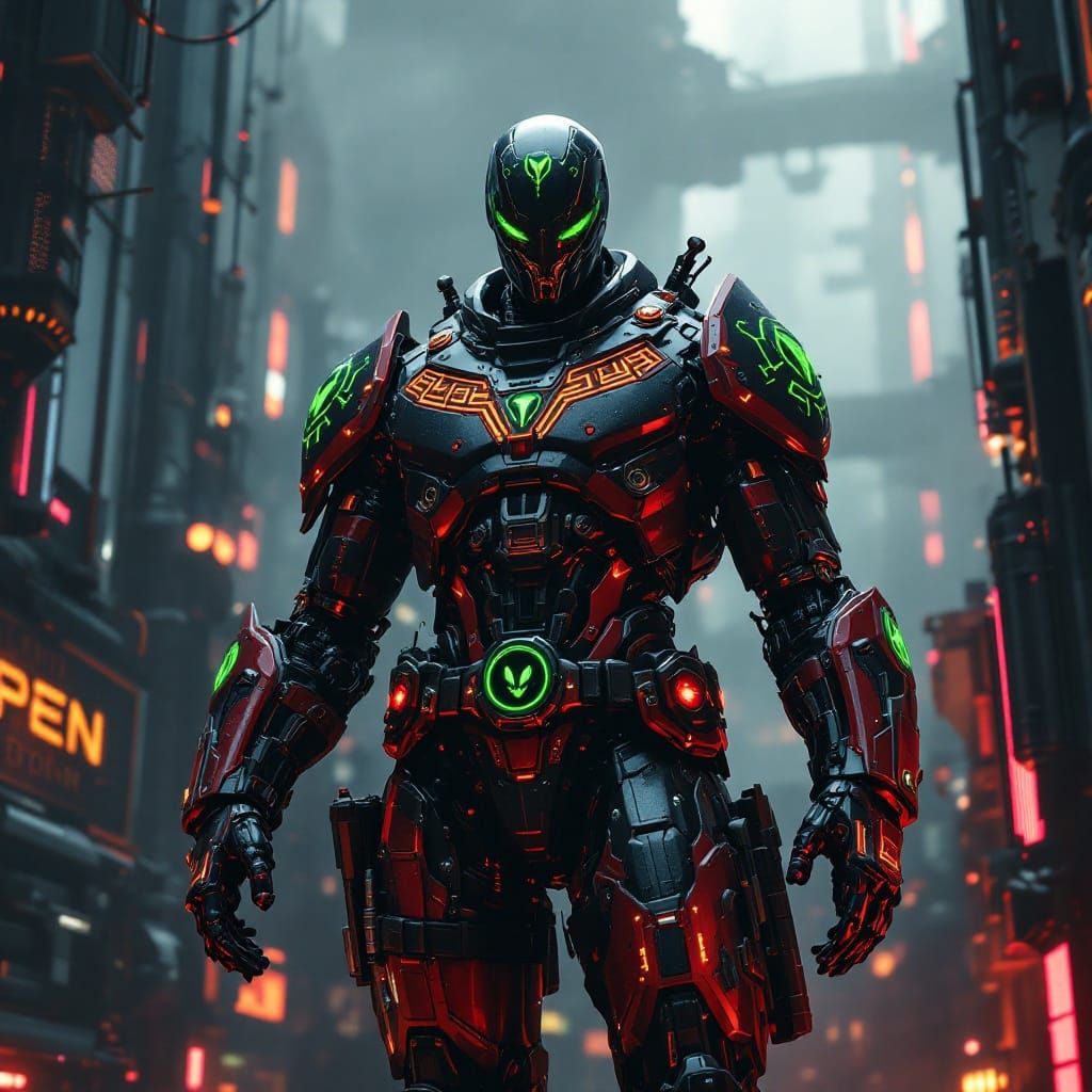 Clockwork Soldier in Cyberpunk Metropolis