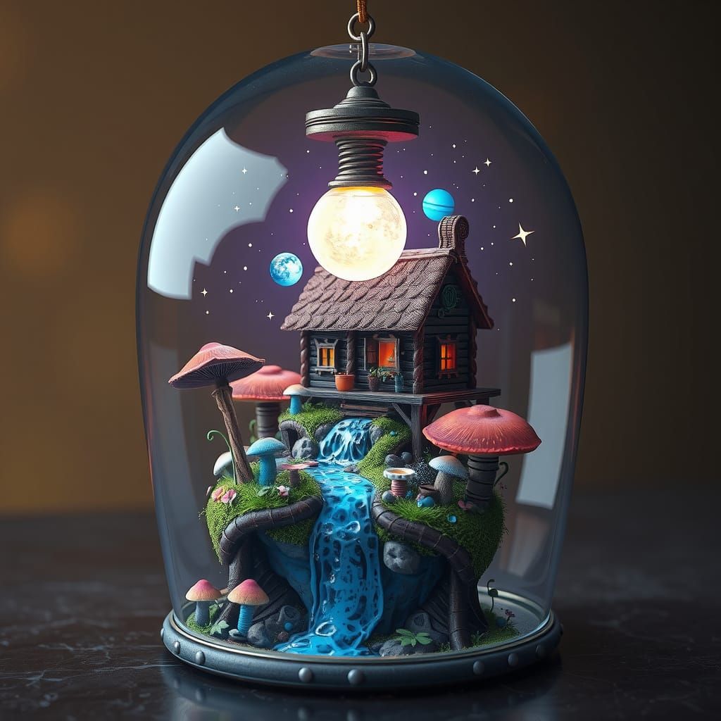 Steampunk Fairy Workshop Lamp in Glass Dome
