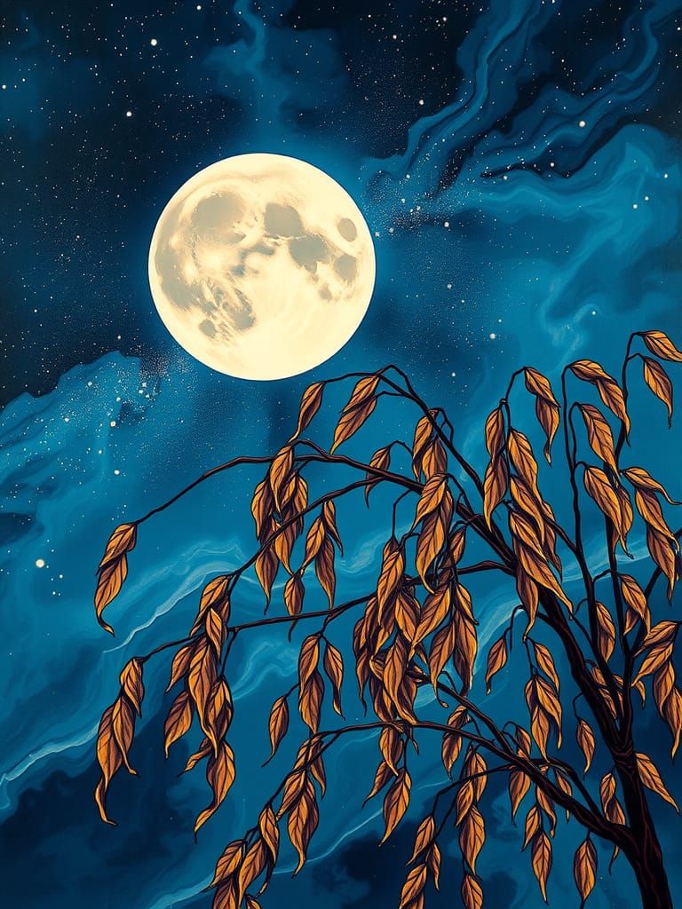 Intricate Celestial Masterpiece with Colorful Willow in Phot...