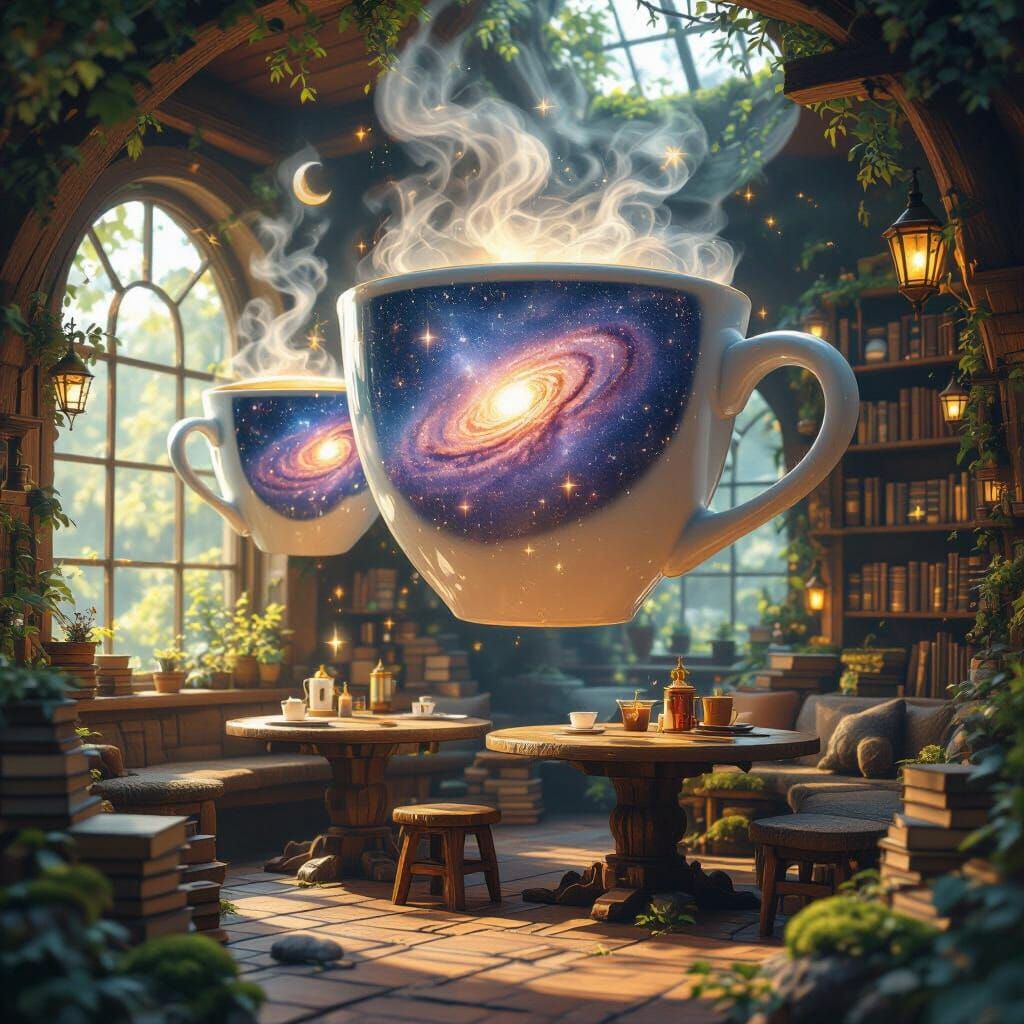 Enchanted Forest Café with Floating Galaxy Coffee