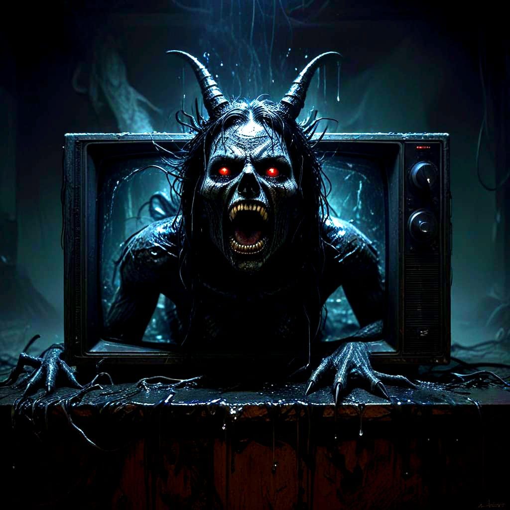 Nightmarish Demon Emerges from Television Screen
