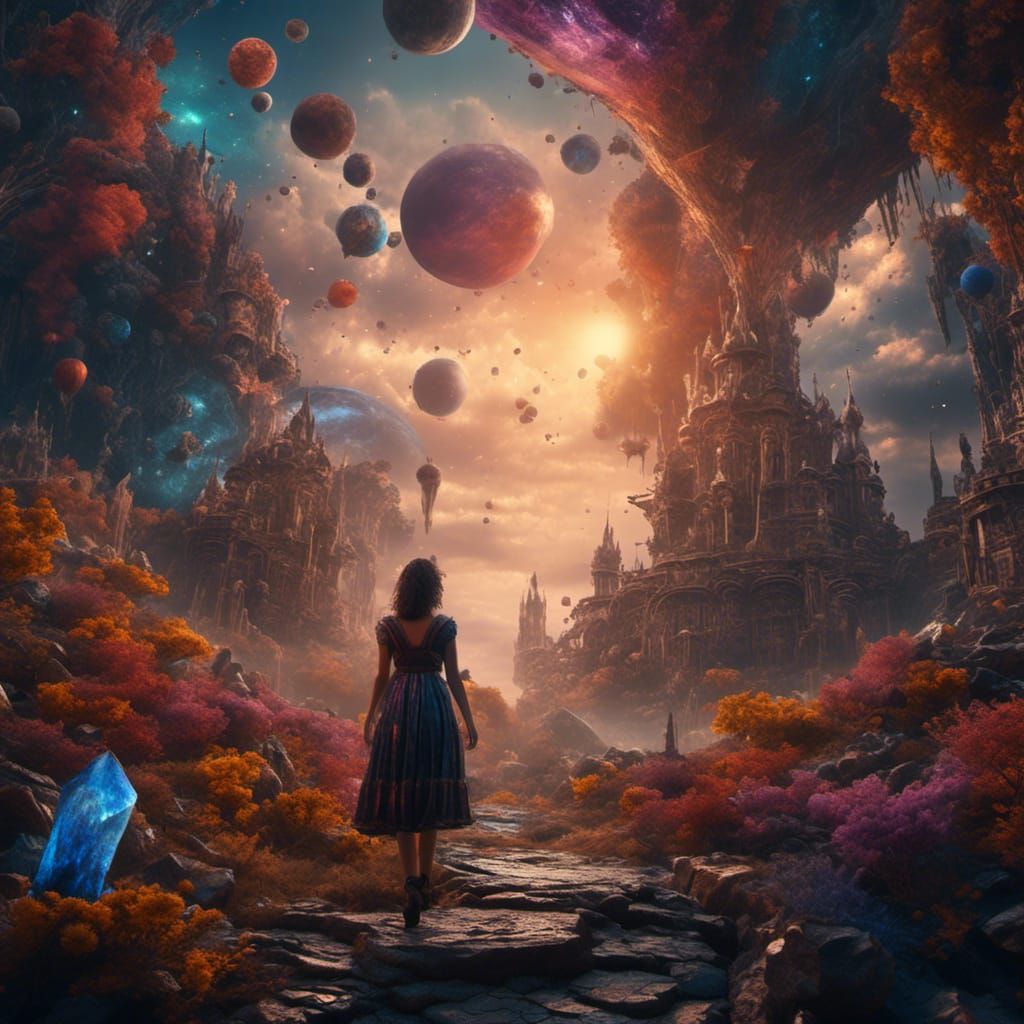 Woman's Journey Through Inner Universe: Fantasy Concept Art