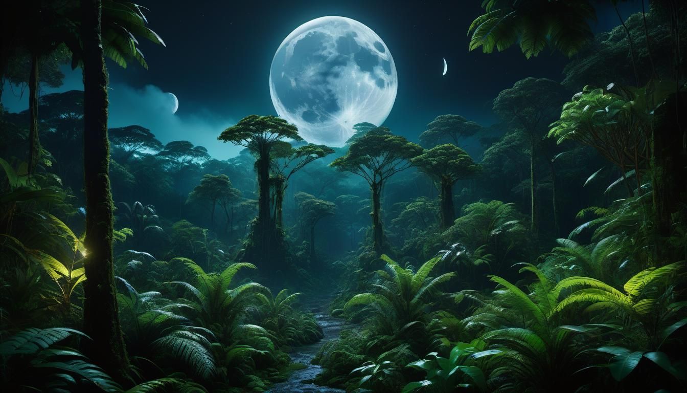 Moonlit Rainforest: Detailed Matte Painting in Deep Color