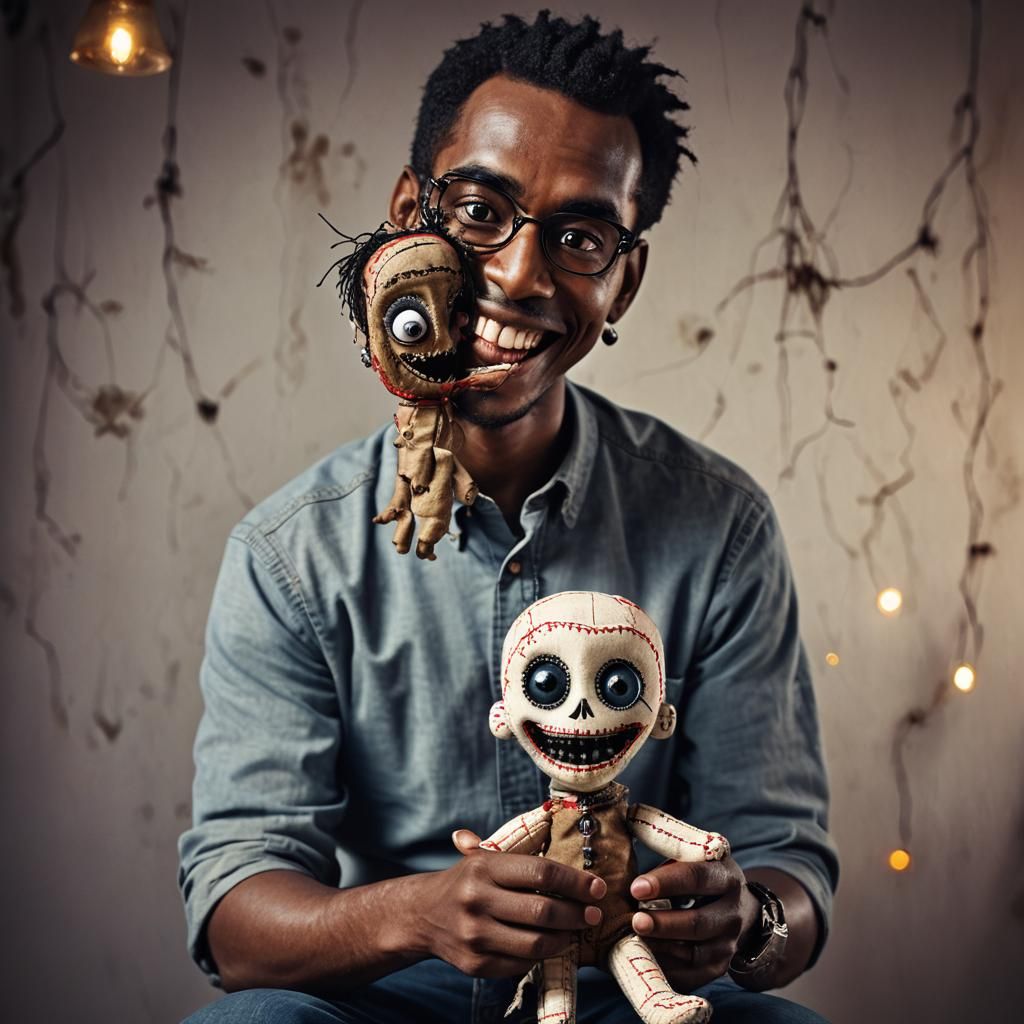 Surreal Portrait: Man Plays with Voodoo Doll