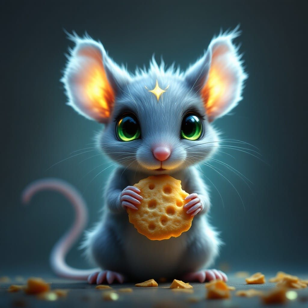 Grey Mouse Steals Golden Cracker Under Silvery Moonlight