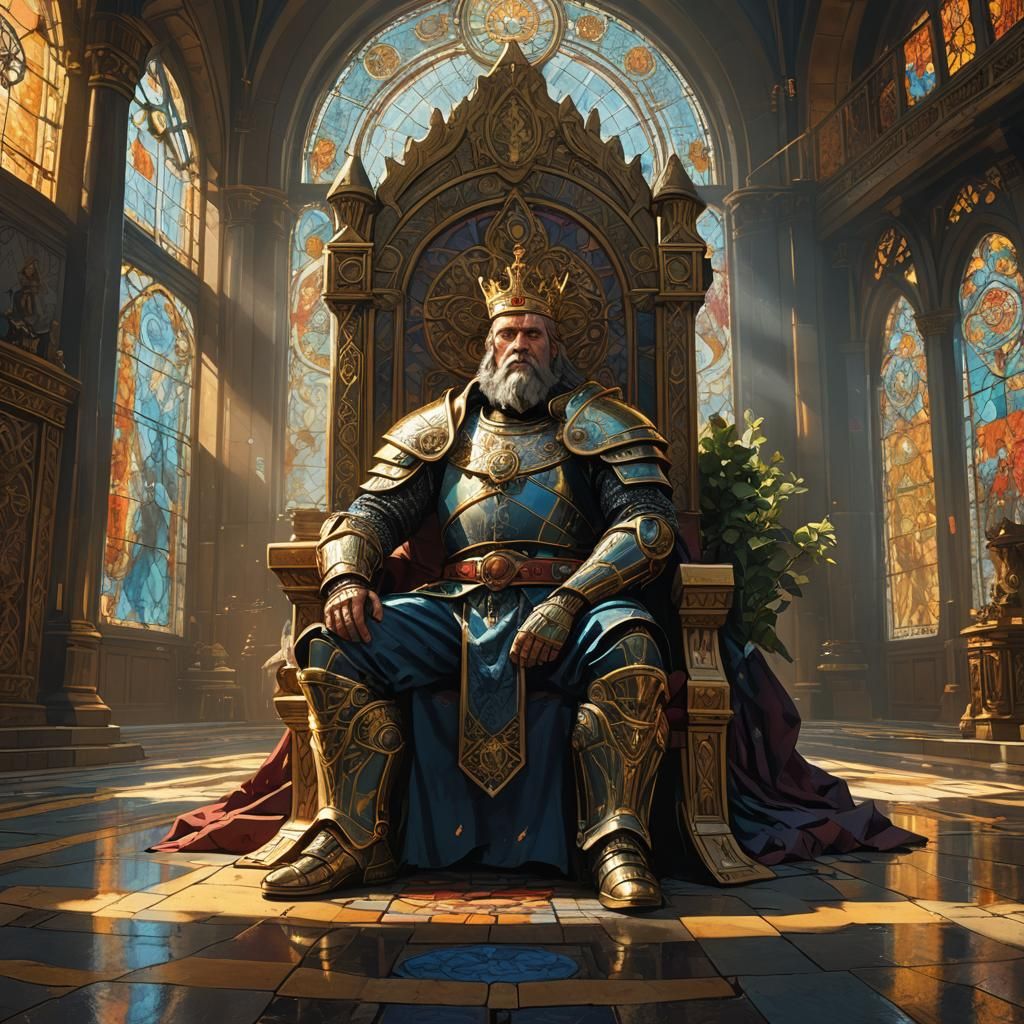 Regal Half-Giant King in Ornate Throne Room