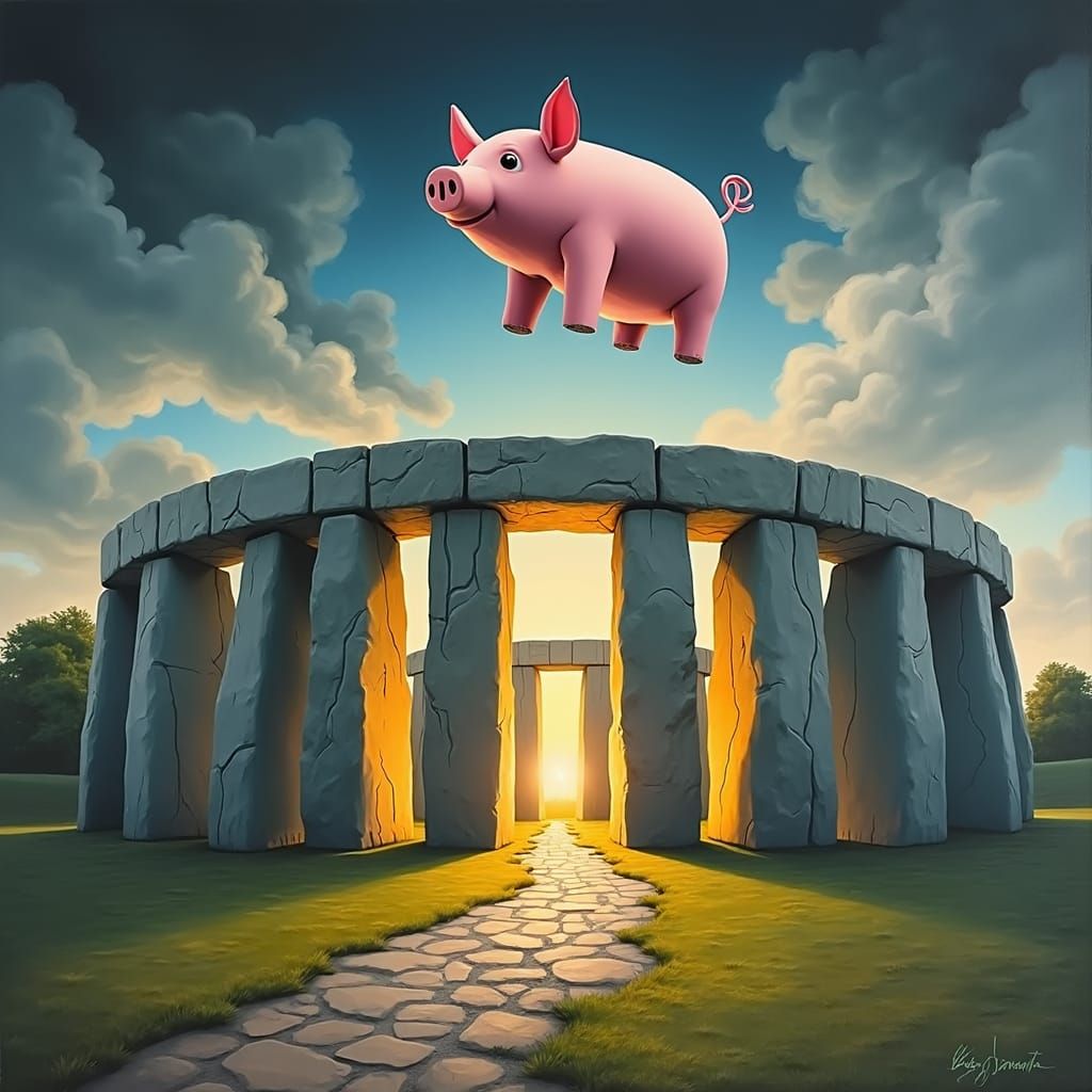 Psychedelic Stonehenge Battersea Power Station Oil Painting