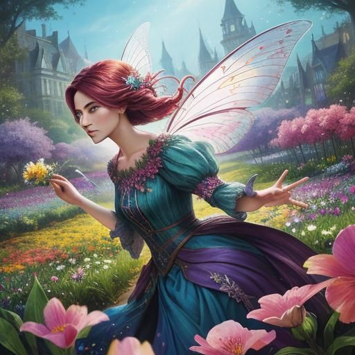 Fairy in Blooming Garden: Hyperrealistic Splash Art