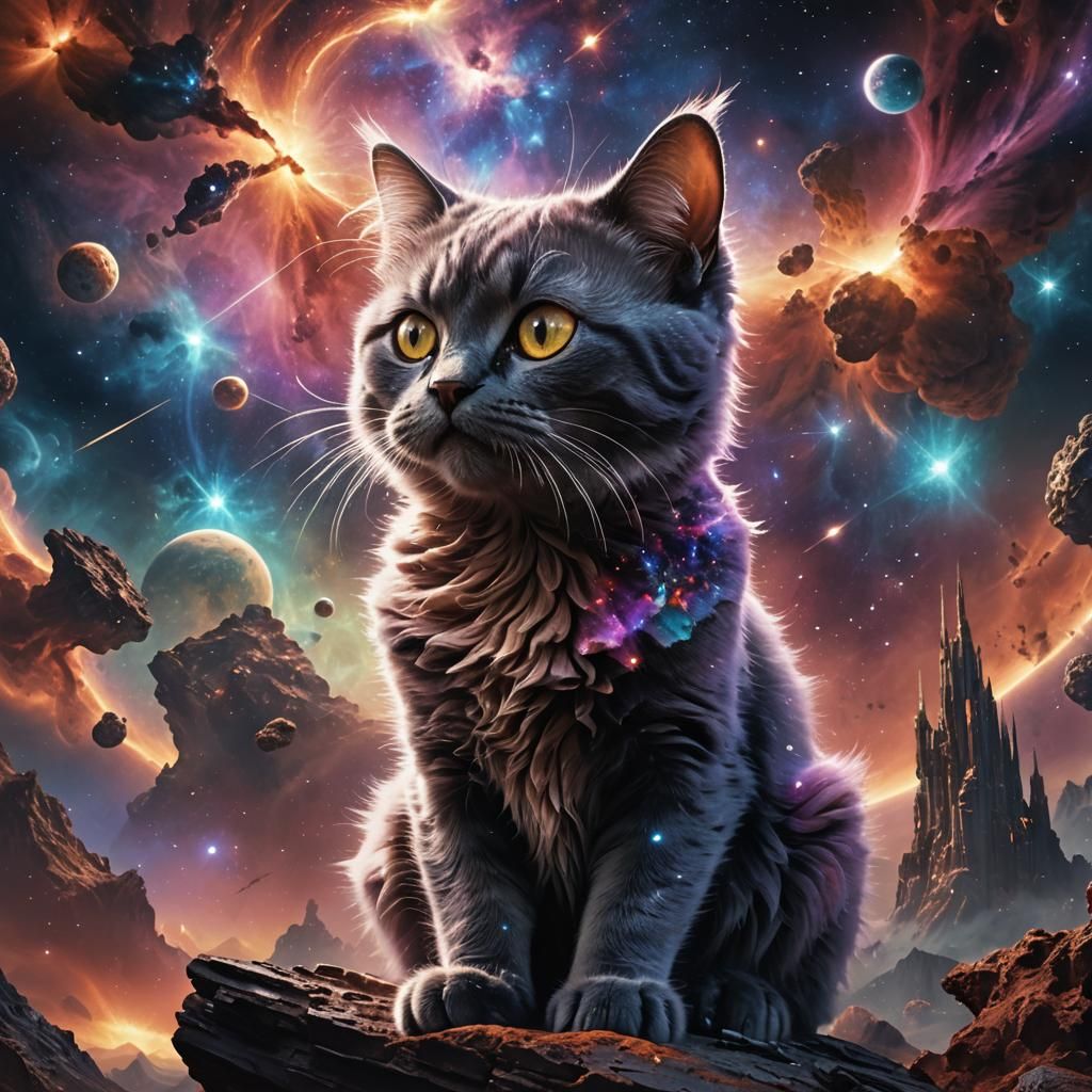 Nebula Cat: Epic Digital Matte Painting