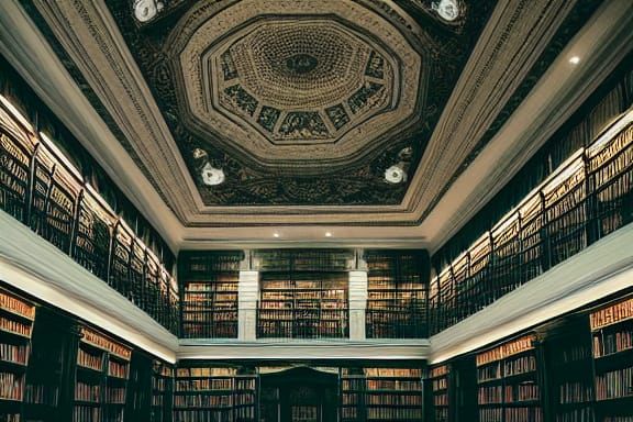 Renaissance Library Interior with White Furniture