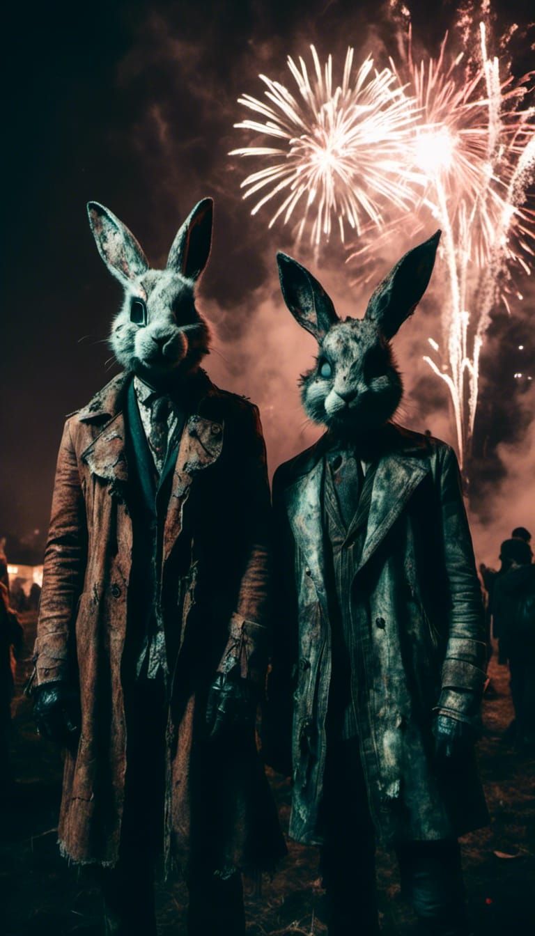 Macabre Rabbit Masked Thugs Watch Fireworks