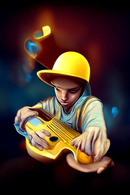 Boy Playing Magic Honeycomb Guitar, Digital Art