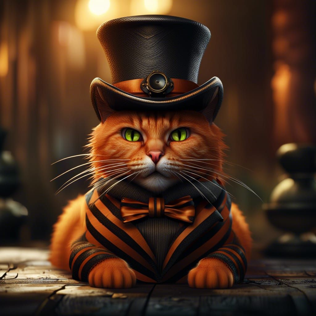 Orange cat a top hat