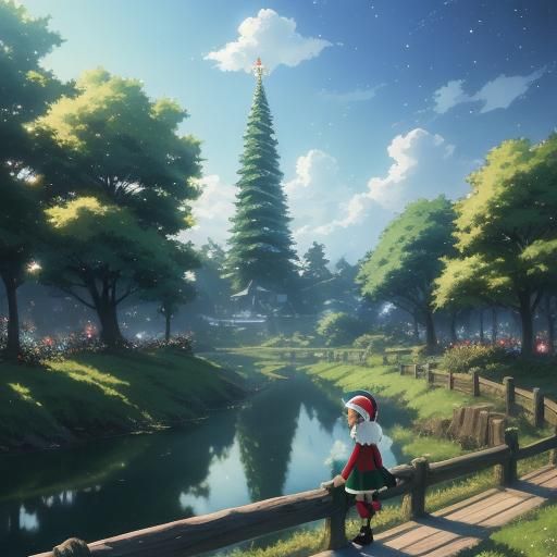 Christmas Elf in Studio Ghibli Anime Style