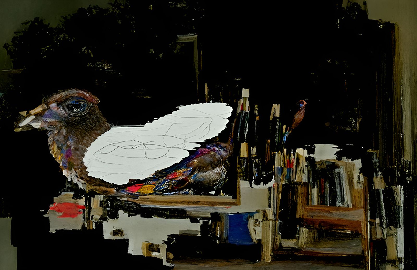 Watercolor Wing Filled with Birds