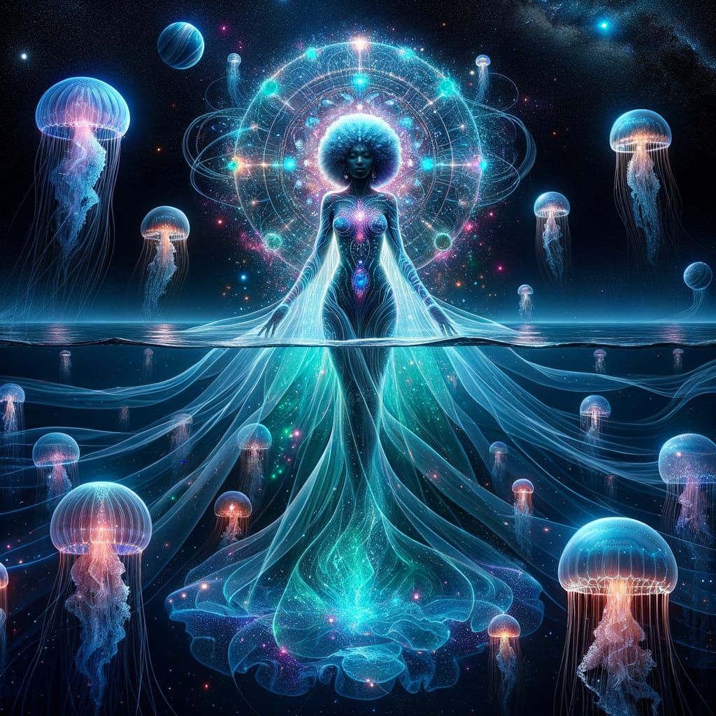 Celestial African Goddess of the Bioluminescent Deep