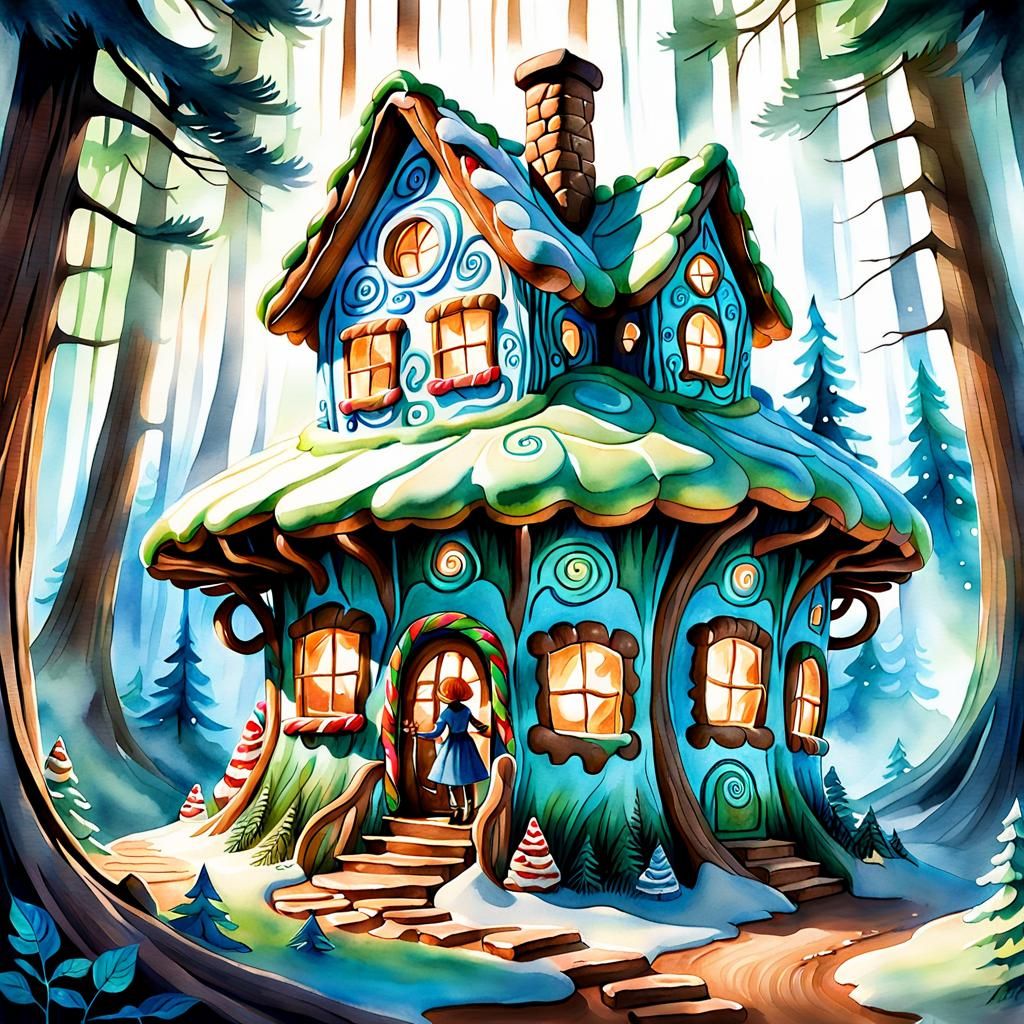 Gingerbread House: Double Exposure Watercolor Illustration