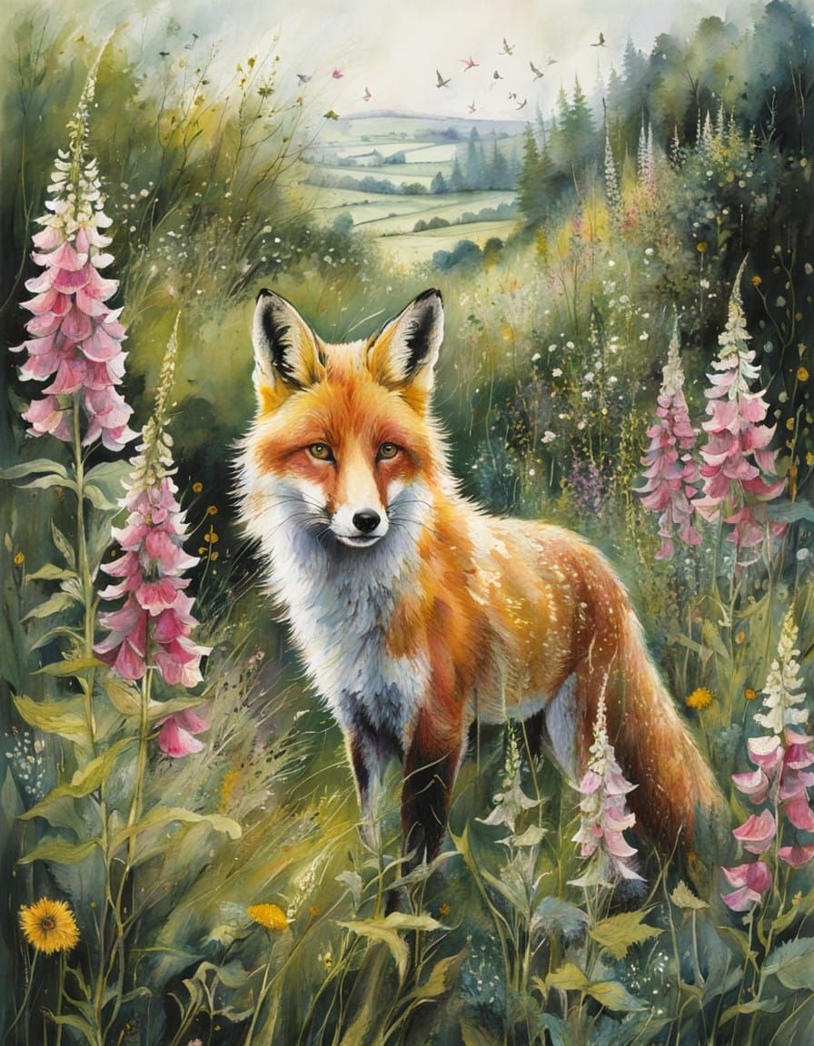 Foxglove in Watercolor Style