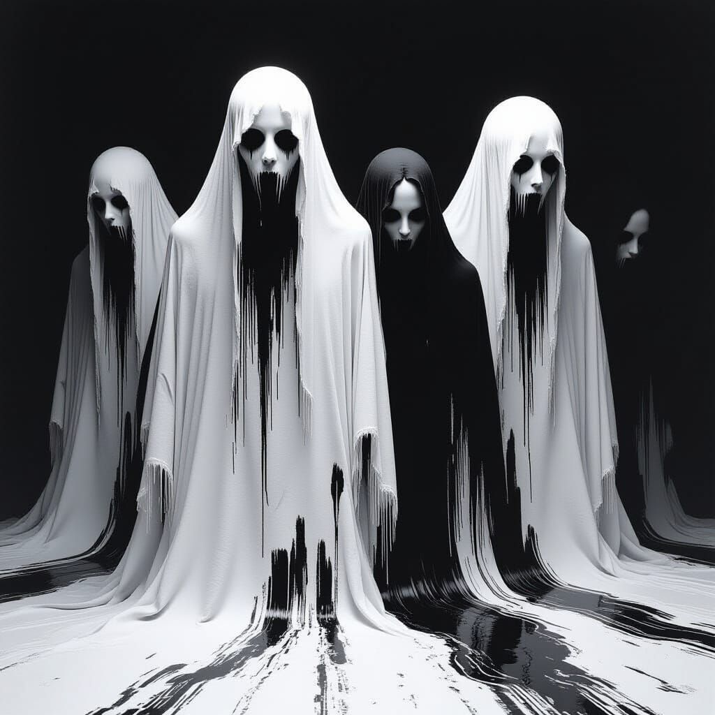 Surreal Distorted Figures in Black and White