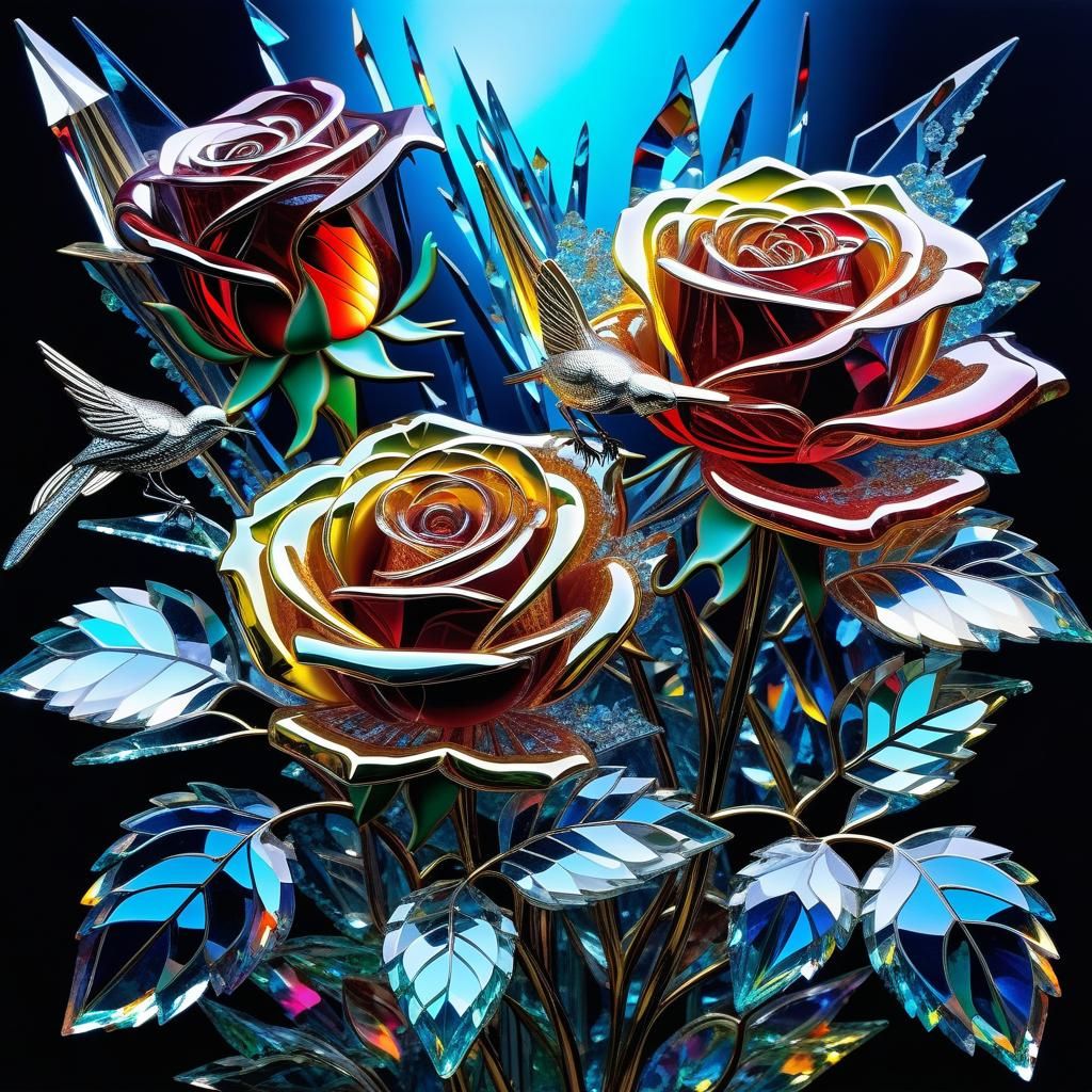 Crystal Roses and Mockingbirds in Impressionistic Style
