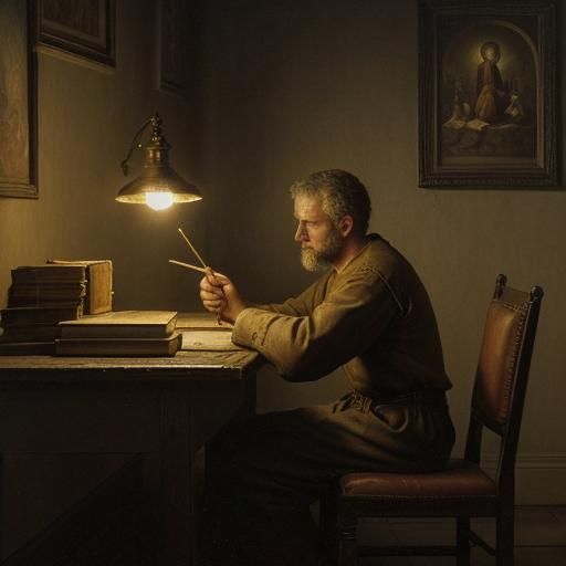 St Augustine in Dimly Lit Study as Oil Painting
