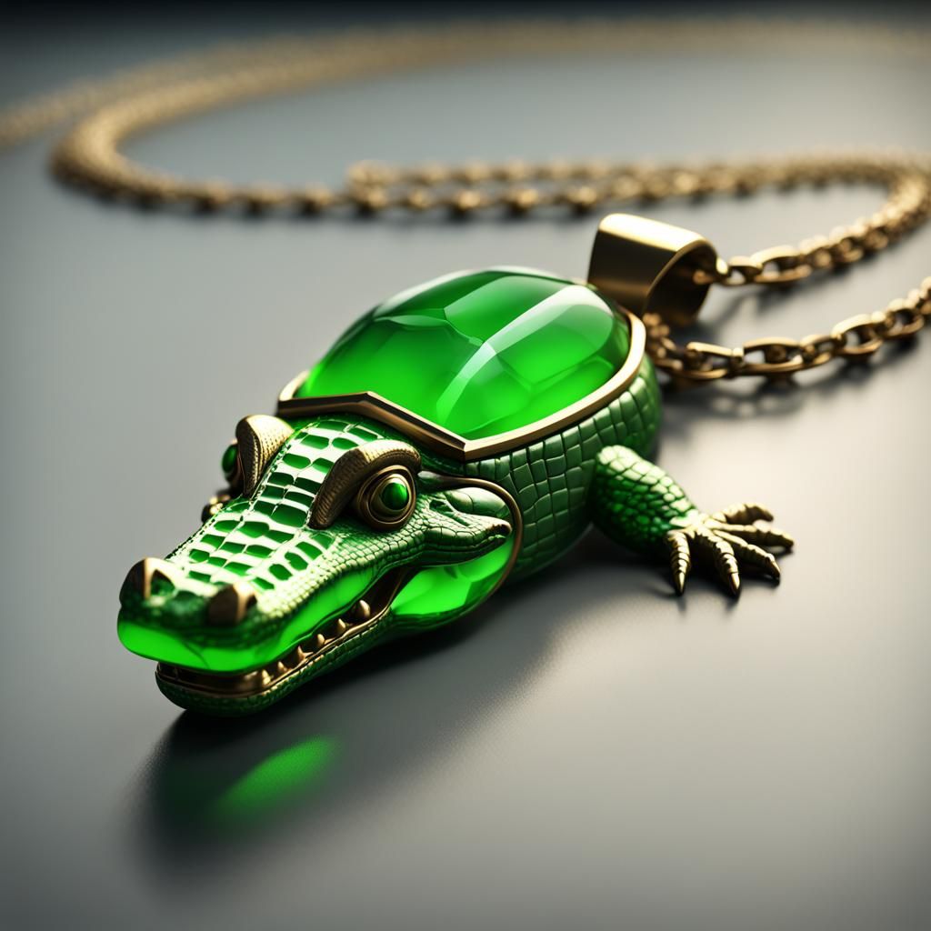 Bristol Green Glass Crocodile Pendant: 3D Render