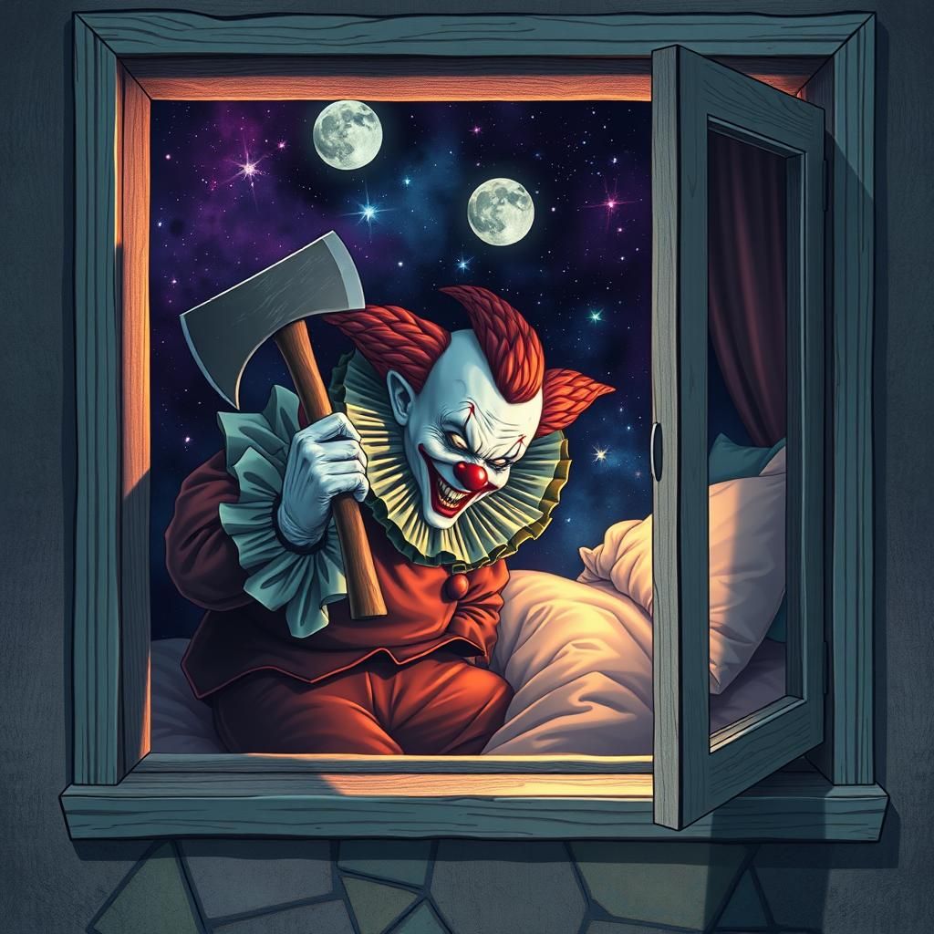 Evil Clown with Axe: Holographic Astral Illustration