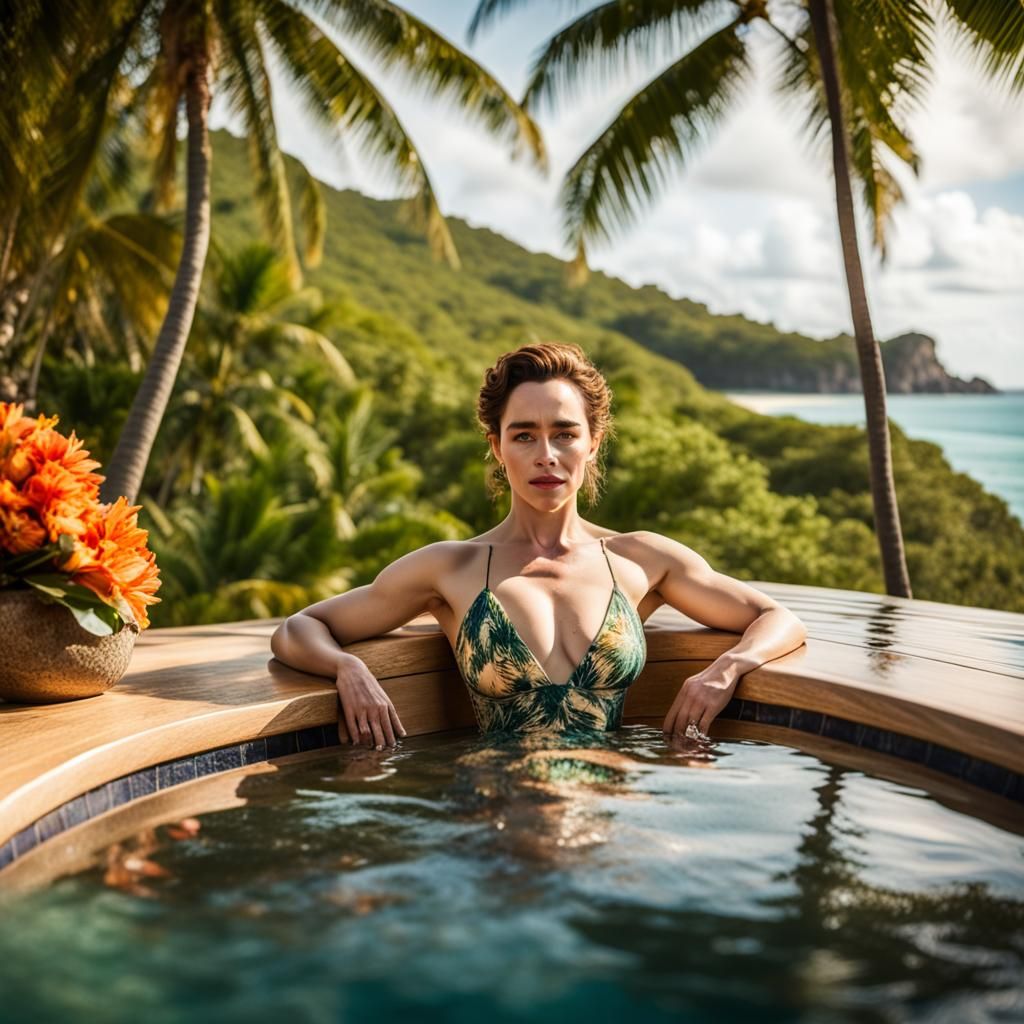 Emilia Clarke Stunning body, Stunning views of lush tropical islands covered in sunlight. Secluded beaches, vibrant land...