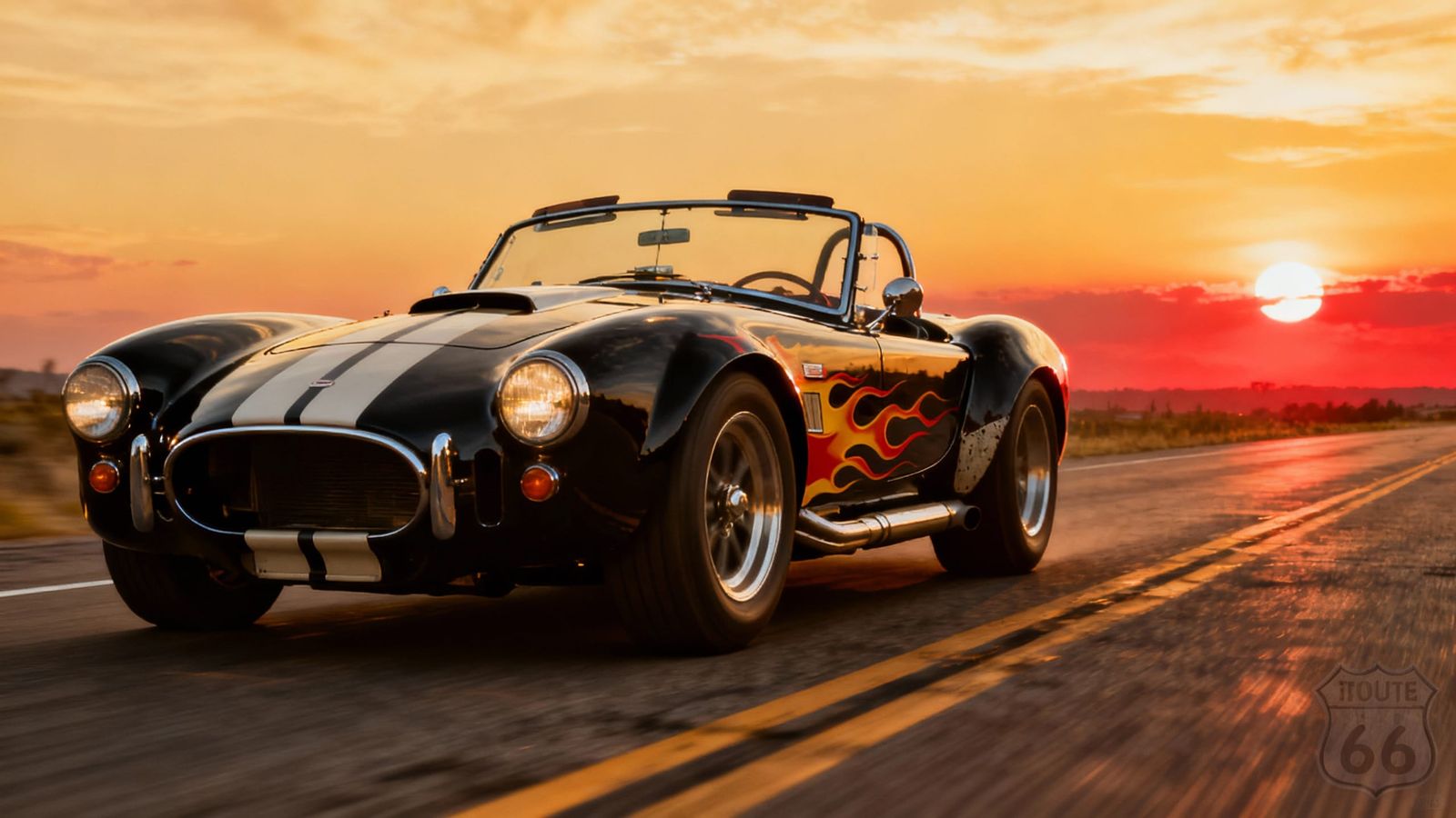 1970s Shelby Cobra on Route 66 at Sunset