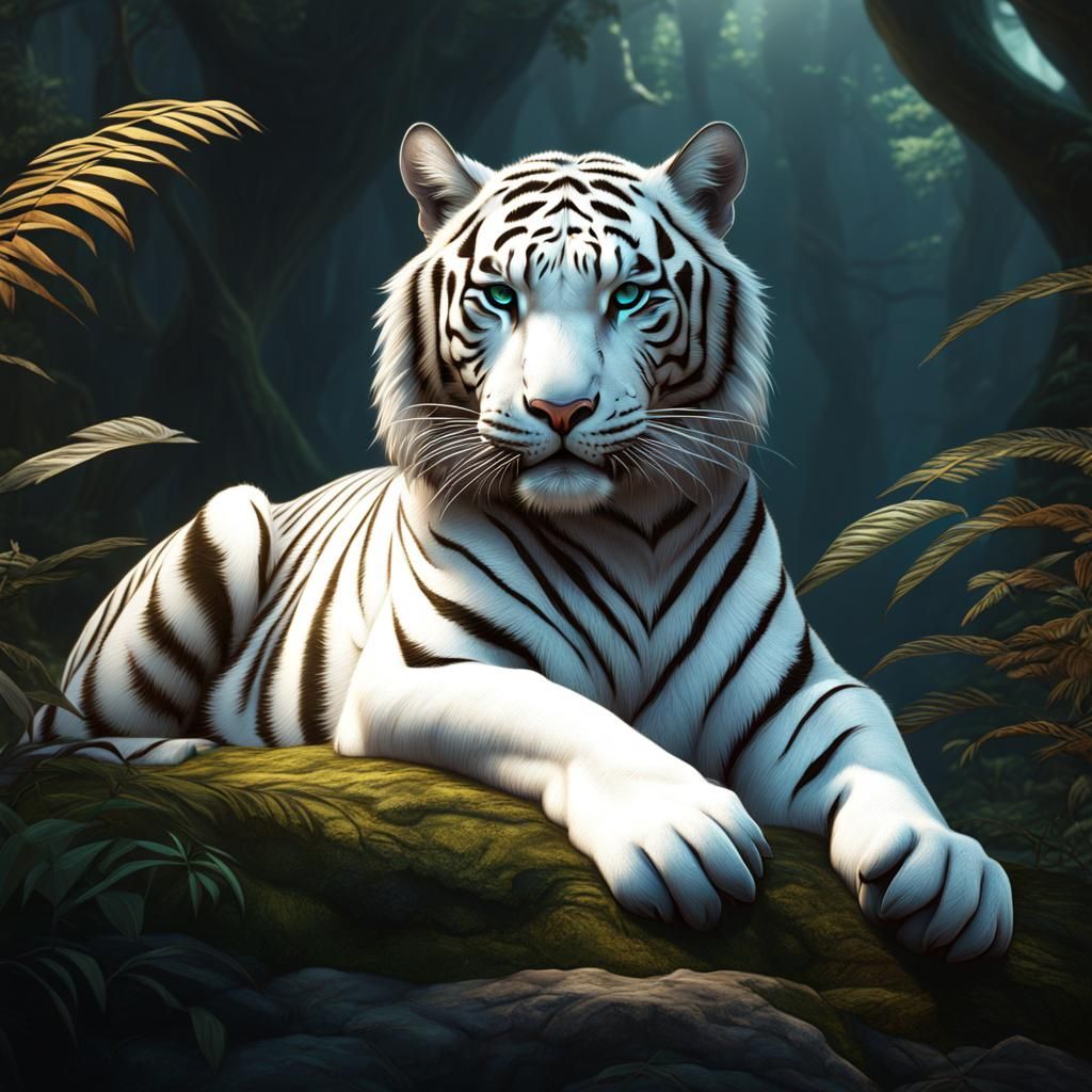 White Tiger Family: Detailed Fantasy Concept Art