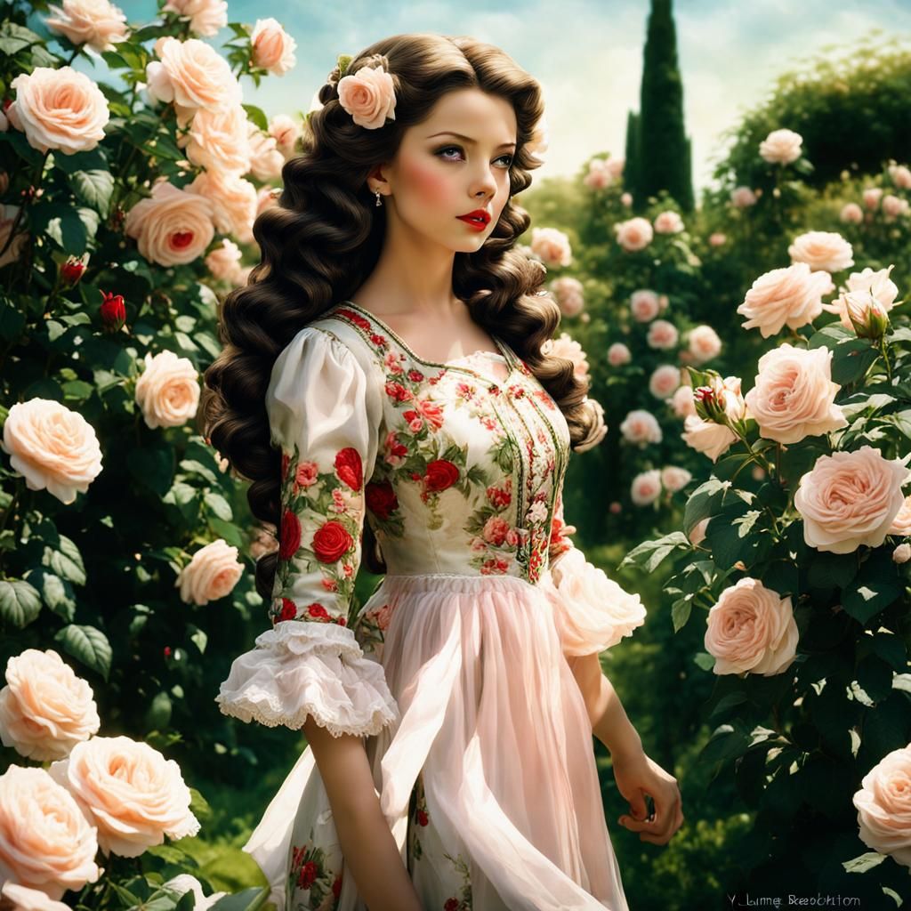 Serbian Woman in Rose Garden, Cinematic Art